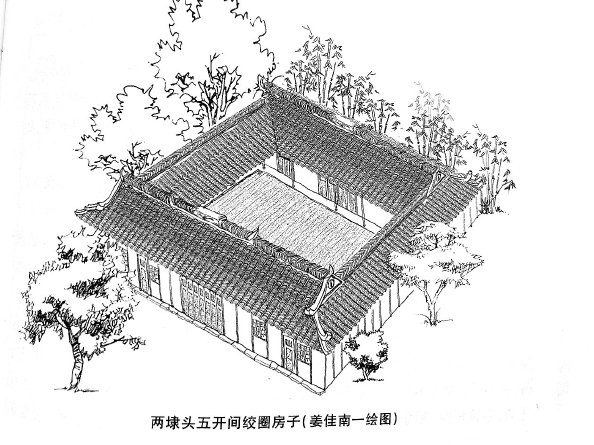             两埭头五开间绞圈房子  姜佳南一  绘          