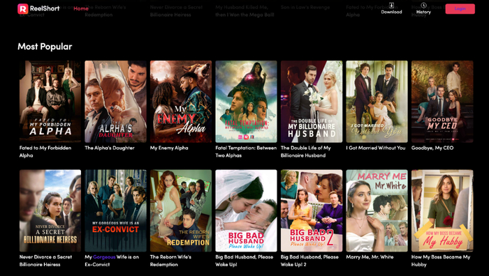  ReelShort上最火的短剧剧集/图源：ReelShort