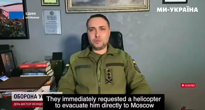▲布达诺夫称在乌军对俄别尔哥罗德地区行动中，一名俄罗斯“重要人物”严重受伤被直升机送去莫斯科 采访截图