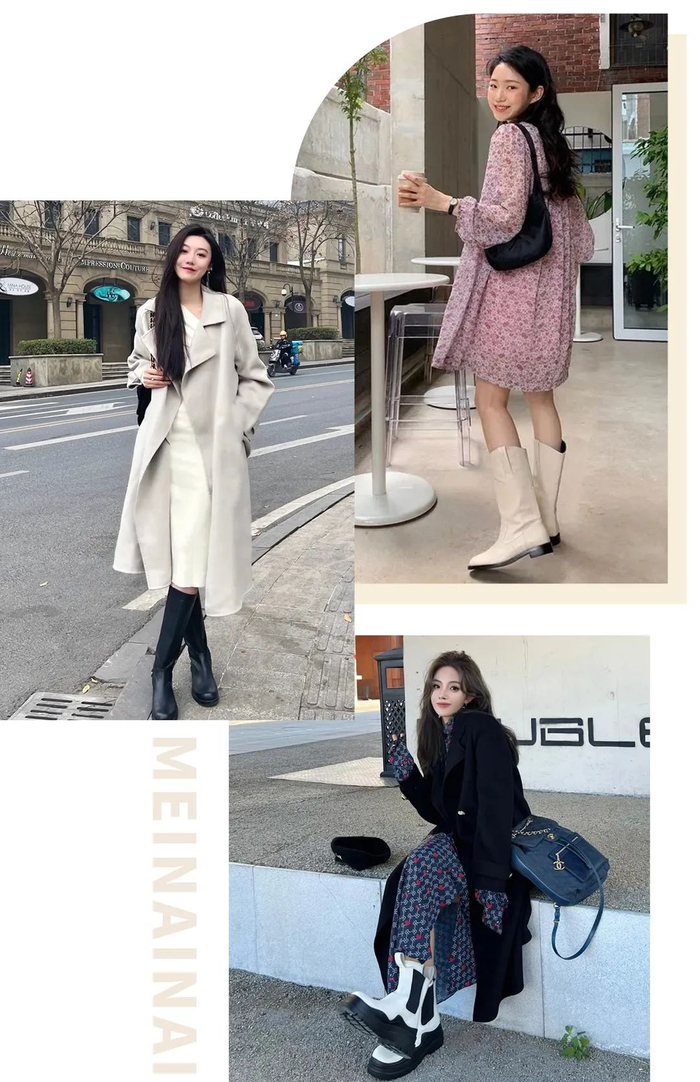 今冬靴子裙子好看优雅