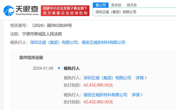 深圳正威集团被强制执行4243万