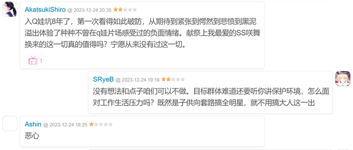 Bangumi上关于本作的负面评价甚多