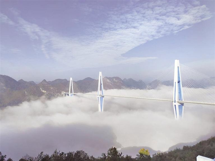 天空之桥——平塘大桥美景。记者 向淳 摄