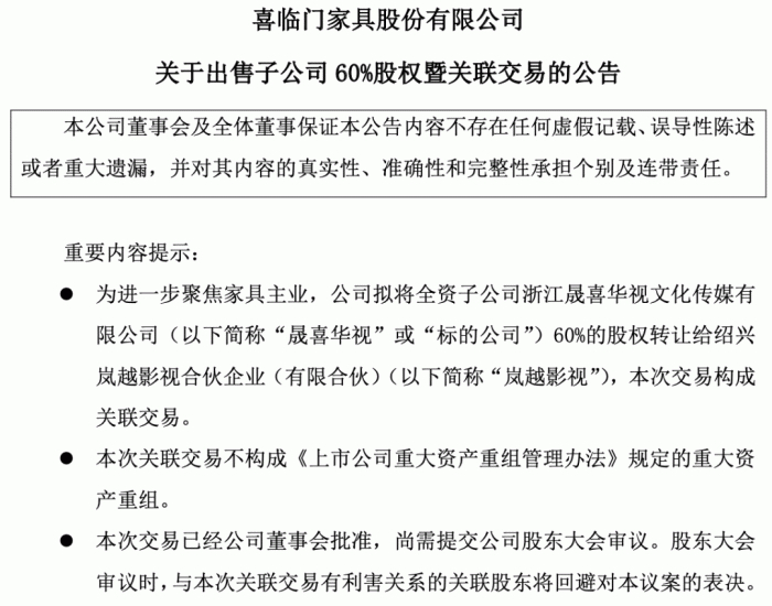 图 / 喜临门公告