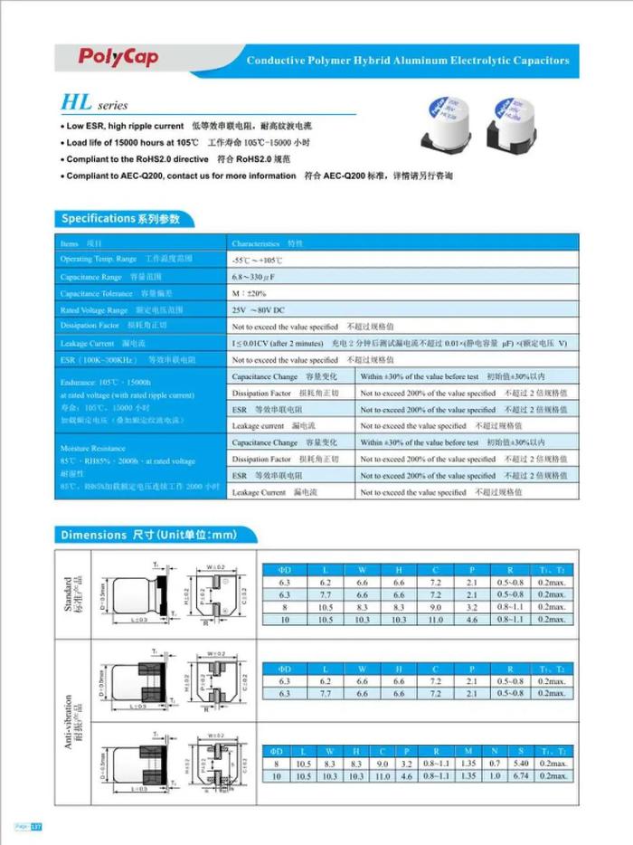 多種參數規格,應對不同使用場景,柏瑞凱十四款車規認證固液混合電容