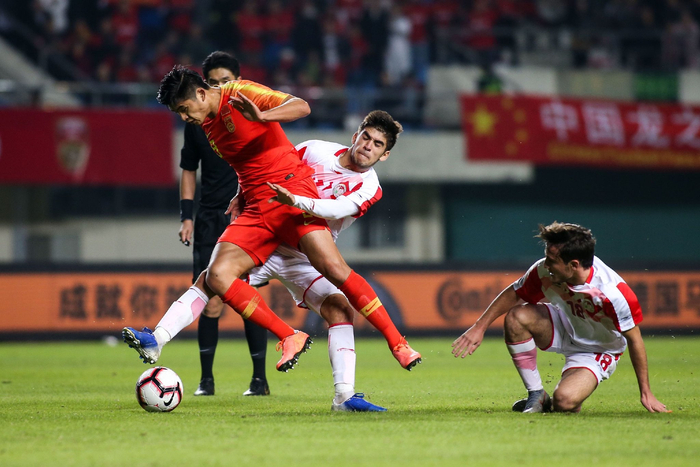 2019年，张玉宁就曾和塔吉克斯坦队有过交手。