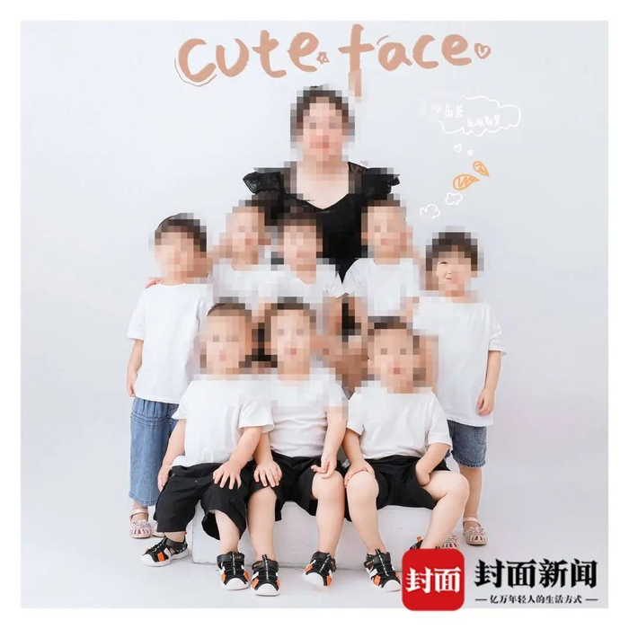 龙莉与8个子女。受访者供图