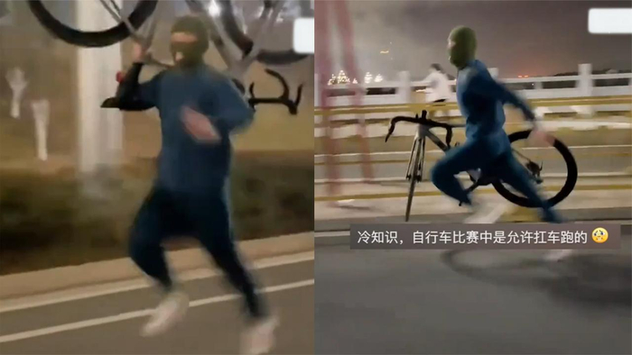 江西小哥带头套夜骑锻炼突然扛起单车疯狂奔跑神操作惊呆路人