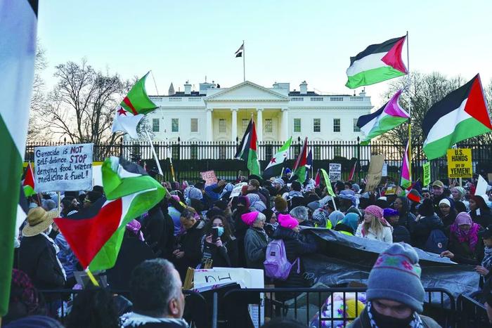 13日，美国华盛顿特区，数千名抗议者举行集会，呼吁加沙地带立即停火。（IC photo）