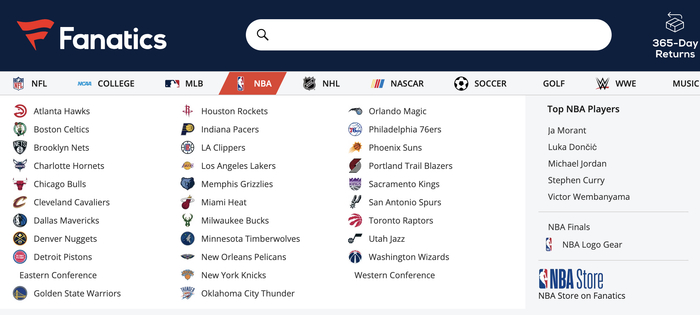 Fanatics与大部分顶级体育联赛都建立了合作。（图片来源：Fanactis官网）