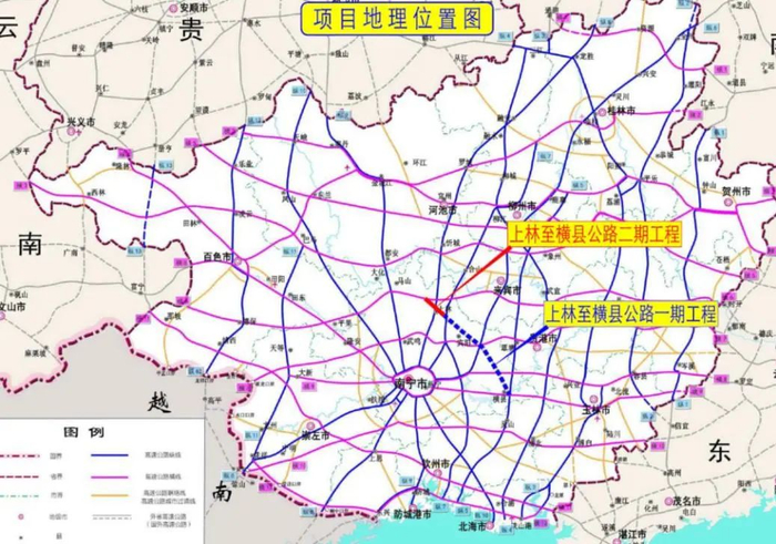 上林至横州高速公路位置示意图。图源：中铁设计郑州院