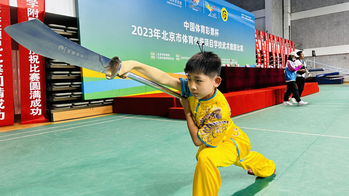 去年，刘冠臣参加了北京市体育传统项目学校武术套路比赛。  受访者供图
