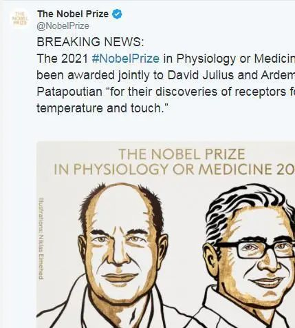 2021年，诺贝尔奖表彰发现TRPV-1等温度和触觉的受体通道的科学家