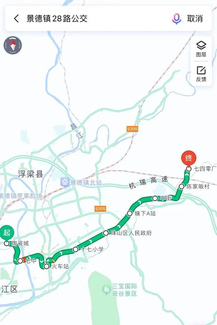 (最新地圖顯示景德鎮28路公交線路已優化調整)