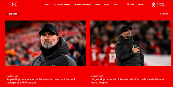 利物浦俱乐部官网首页发布了克洛普离任的公告，以及他的专访。