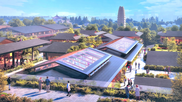 北区屋顶花园向西望小雁塔