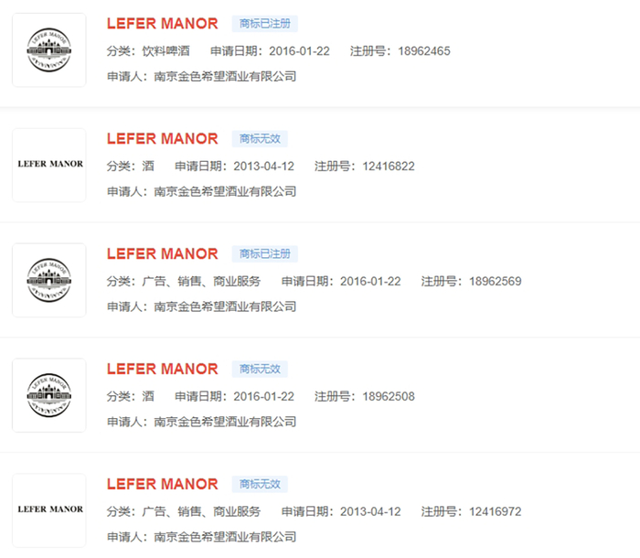 ▎LAFEI MANOR商标注册情况（图源：天眼查）