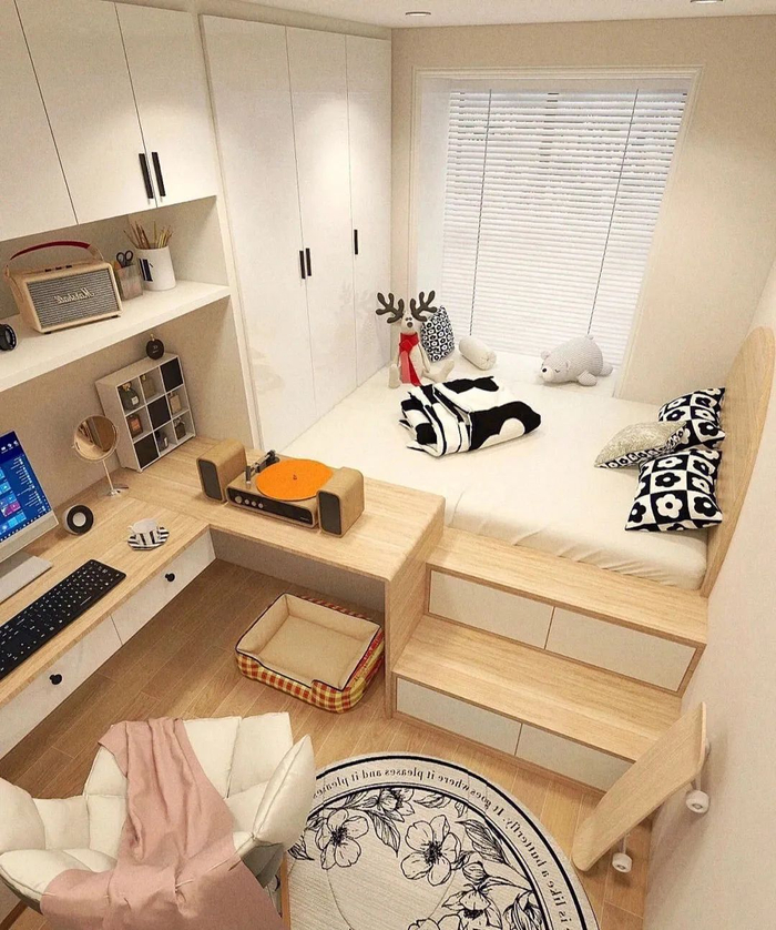 入住半年,最不后悔的是小卧室装修听了劝,做了台阶榻榻米加半包围书桌