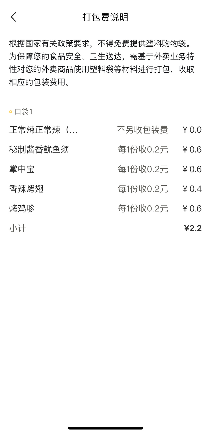 在一家名为“望京小腰”的烤串店下单发现，每根烤串都单独收取打包费