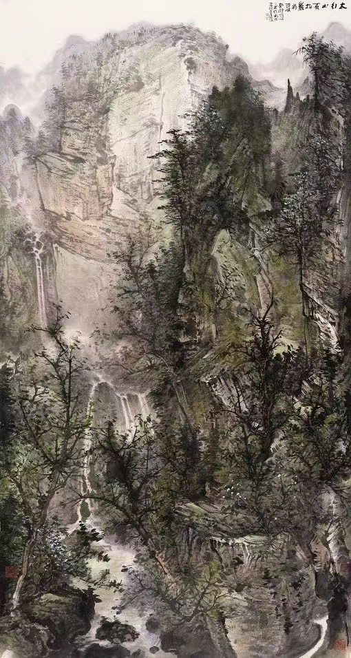 周逢俊山水画及书法自题诗欣赏