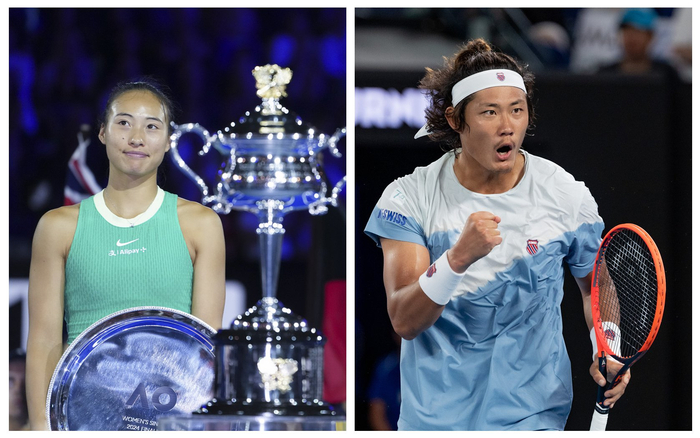 今年澳网，郑钦文和张之臻凭借出色表现获得终身会员卡。  图/新华社