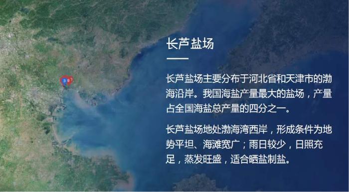 (1)渤海沿岸的长芦盐场——最大的盐场海水晒盐的区位条件:海水盐度高