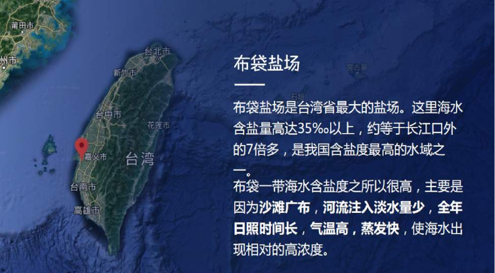 (3)台湾岛的布袋盐场——"东南盐仓"②日照时间长,气温高,蒸发快,海水
