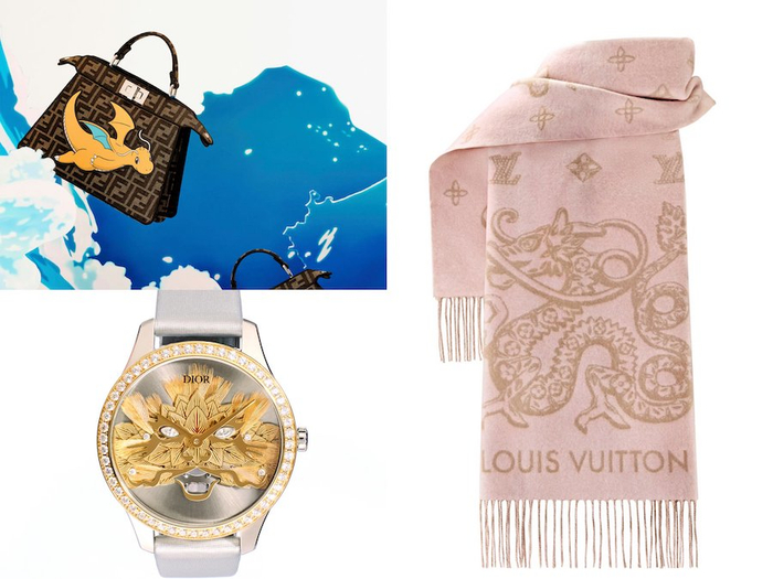 左上：FENDI；左下：DIOR；右：LV