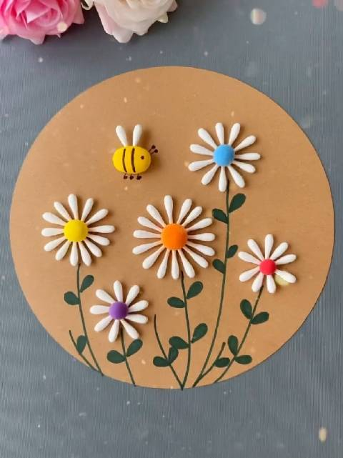 用棉签也可以做好看的小雏菊快带孩子试试吧