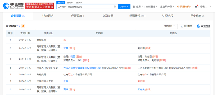 万达退股仁寿万达广场管理公司