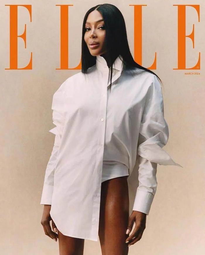 老米仙子naomi campbell身穿boss登上《elle》英國版2024 年3月刊