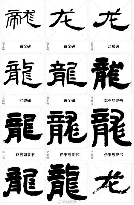 在传统书法中,"龙"字的写法因其字体的不同而变化多端