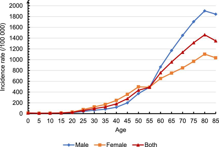 图2：不同年龄组癌症发病情况