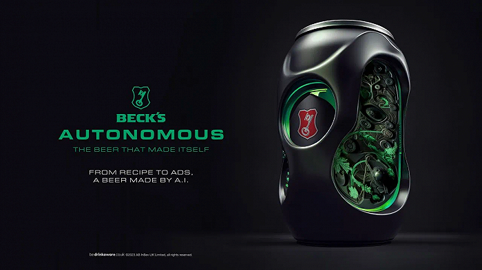 图片来源：Beck's Autonomous；2023年4、5月期间，伊利和王老吉将AI应用于包装设计层面。