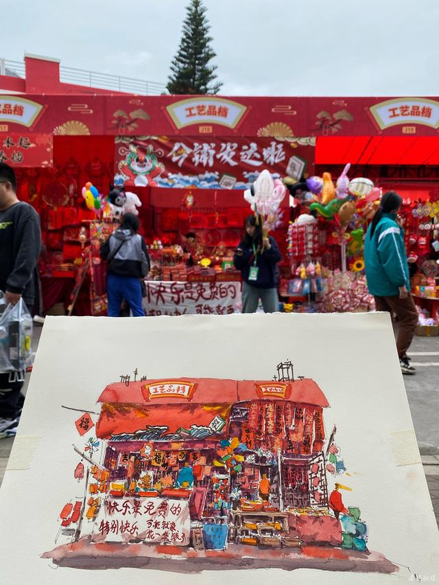 速写对比图逛花街不仅是广东地区的过年传统,处处充满着人间烟火,让