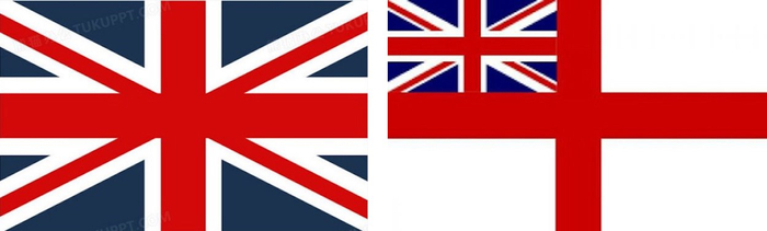 英国国旗和海军旗，其海军旗是在圣乔治十字旗左上角加英国国旗（白船旗）