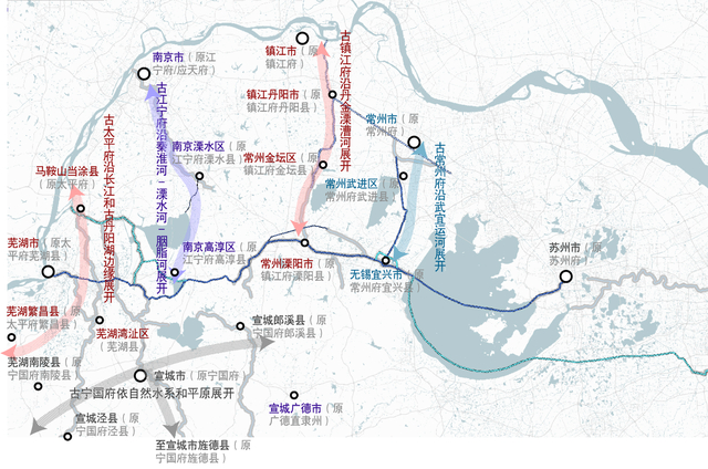 太湖西部古代地级市（府）-县级城镇体系结构。制图：赵忞