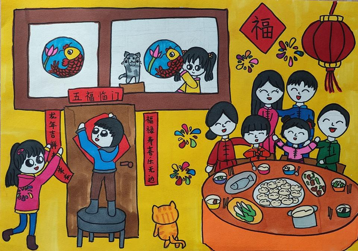 宝贝眼中的年味儿|瑞雪纷飞,爆竹声声,孩子们用画笔绘出创意|画笔
