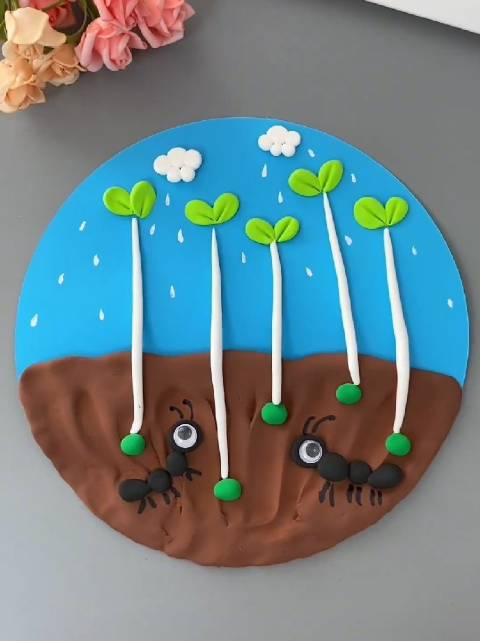 春天了简单漂亮的儿童创意手工粘土画和孩子一起来试试吧