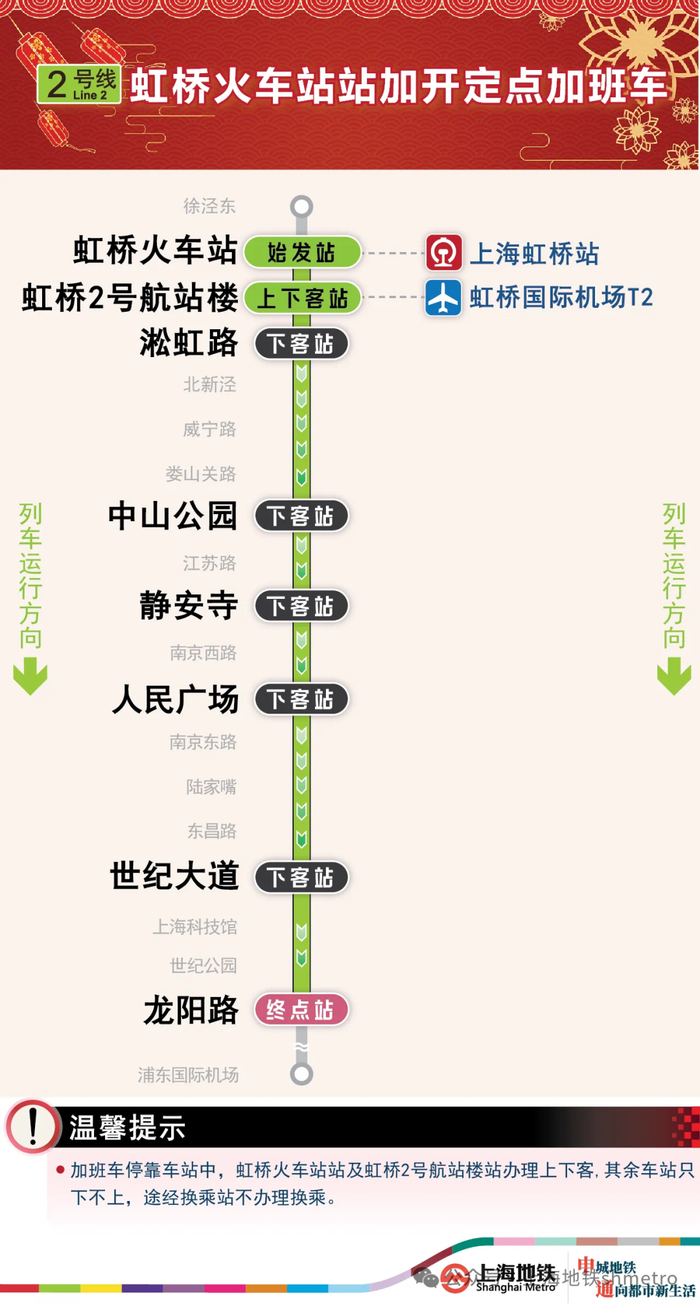 今晚(14日)地铁2号线浦东国际机场站也将开行定点加班车最晚发车时刻