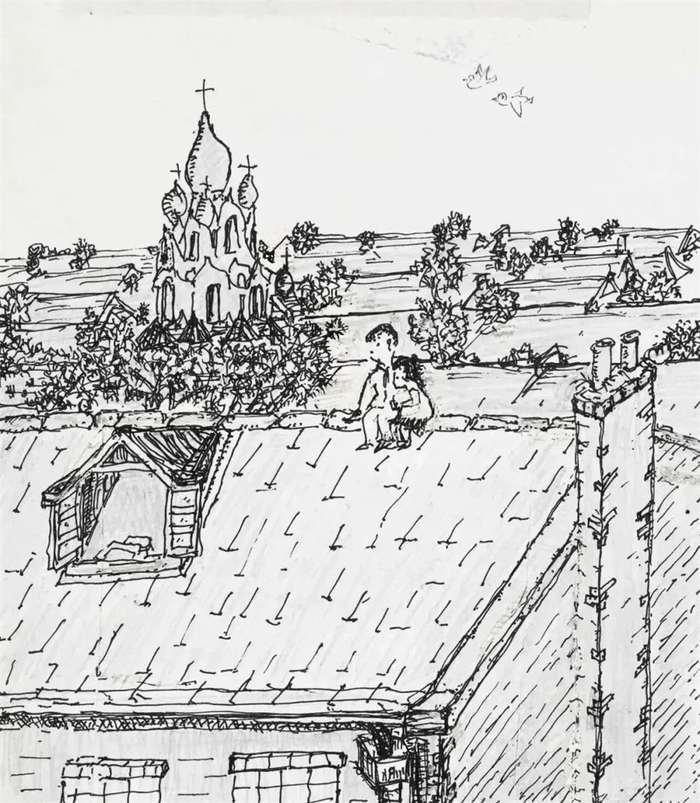 《繁花》插图1，2012，纸本水笔 13×14.5cm，原作在东一美术馆展出。