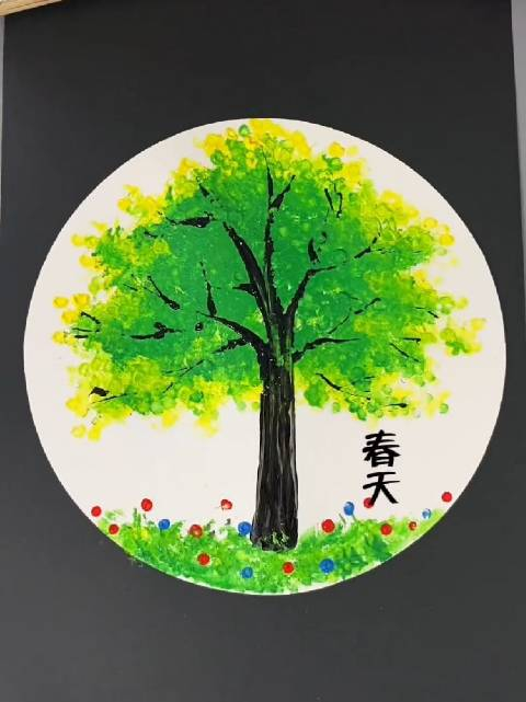 春天了和孩子用棉签来画春天的大树吧