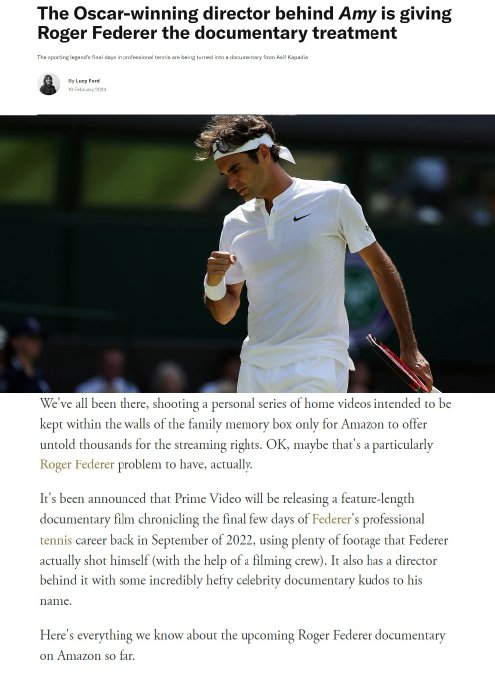 费德勒##roger federer##费德勒纪录片#纳达尔,德约,穆雷都会出镜.