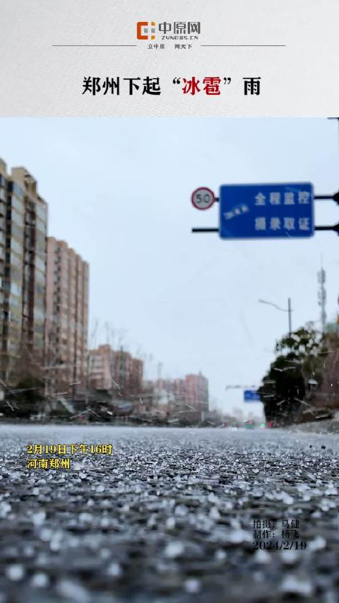 2月19日下午16时河南郑州下起如同大米粒般的冰雹雨