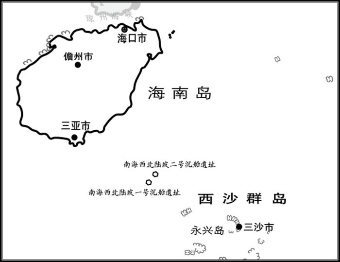南海西北陆坡一号、二号沉船遗址位置示意图