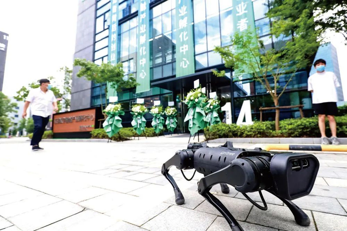 红杉成员企业宇数科技的四足机器人亮相“红杉数字智能产业孵化中心”启用仪式