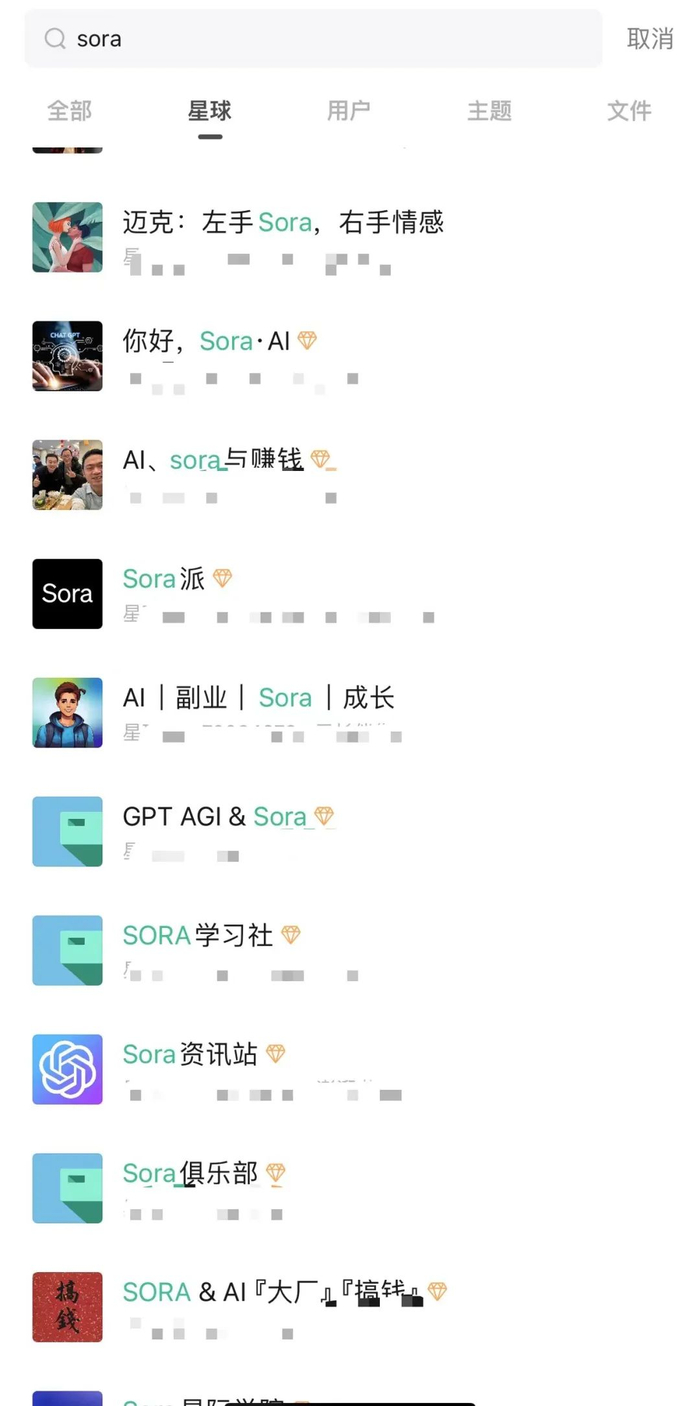 ▲Sora相关付费社群 来源：知识星球截图
