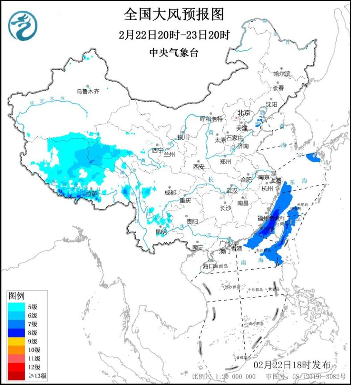 全国大风预报图。中央气象台供图