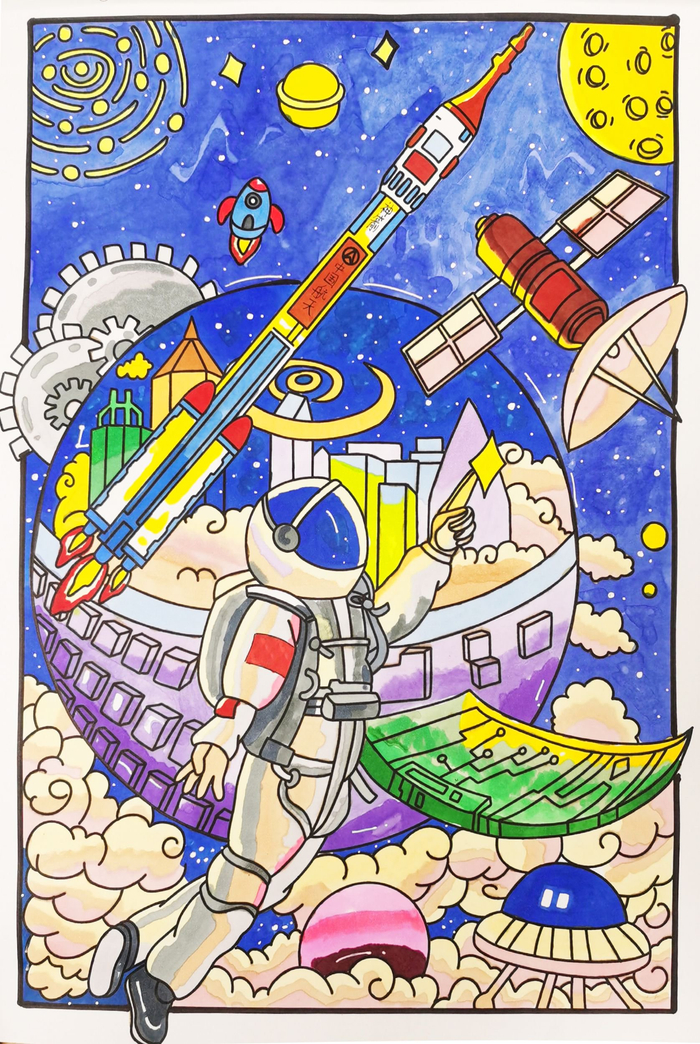 …在这幅名为《千年飞天梦·天宫漫游》的画作里