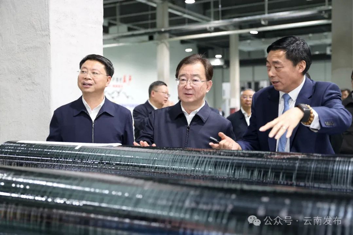 王宁在云南美科新能源有限公司，了解企业全国单体最大单晶拉棒生产线项目、 绿色硅产业链延伸等情况。雷桐苏 摄